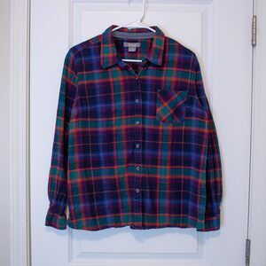Natural Reflections Plaid Flannel Shirt Green Red Navy XL Cotton Diagonal Pocket